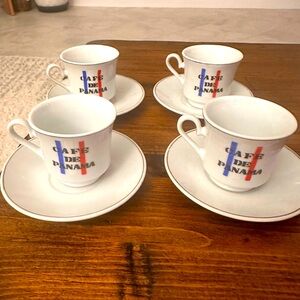 Vintage 1980s Ceramic Demitasse Cups & Saucers Expresso Café de Panama Set Of 4